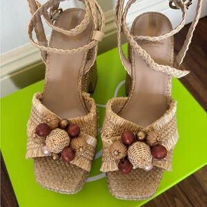 Sam Edelman Women's Tate Woven Straw Raffia Ankle-Strap Platform 7.5 (MSRP $170)